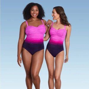 Aqua Green Shape+Style 8 Multi Pink Sweetheart Neck Seamed One Piece Swimsuit 6